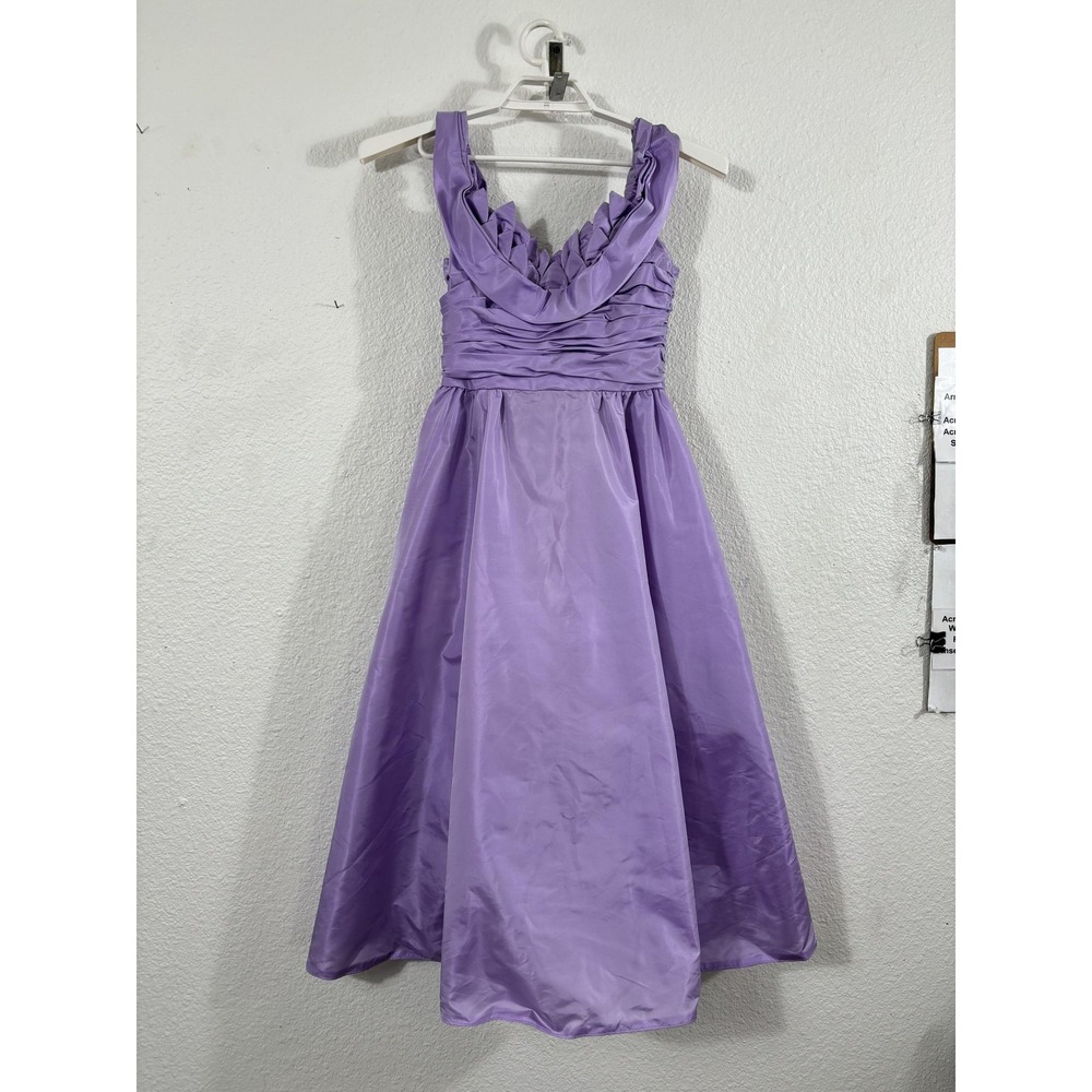 Vintage Victor Costa Dress Size 6‎ Small Purple Ruffle Bodice Formal Party Midi